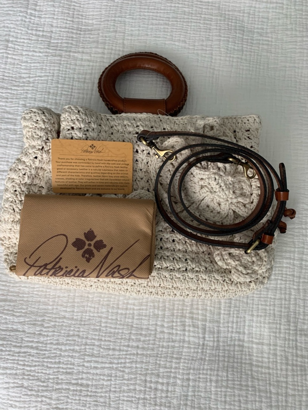 Patricia Nash Cream Crochet Tote with Brown Round Handles - Picture 3 of 9